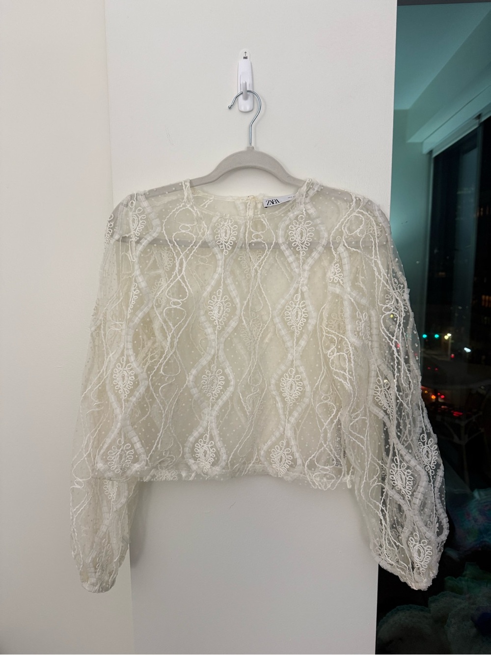 Zara Ivory Lace Long Sleeve Top